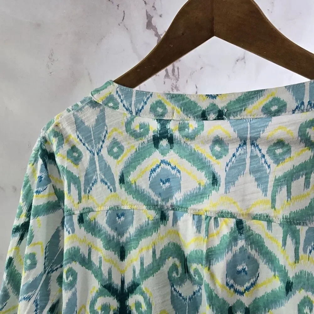 Fresh Produce T Shirt Womens Medium Green Yellow Roll Up Tee Jersey Argyle Long